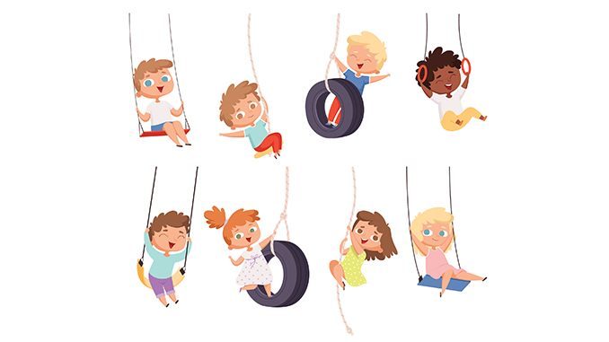 Children Kids Clipart-boy playing outdoors on a swing make from a