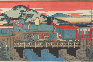 Train at Ikuta-machi in Kobe Meiji period (1868-1912)|Man on Motorcycle/ Adama Kouyaté/ original print 1954-1955/ Malian