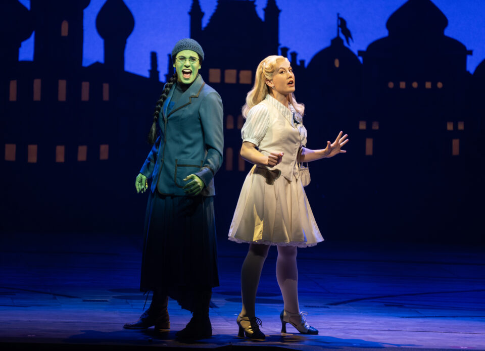 Jessie Davidson as Elphaba and Zoe Jensen as Glinda in the National Tour of WICKED, photo by Joan Marcus