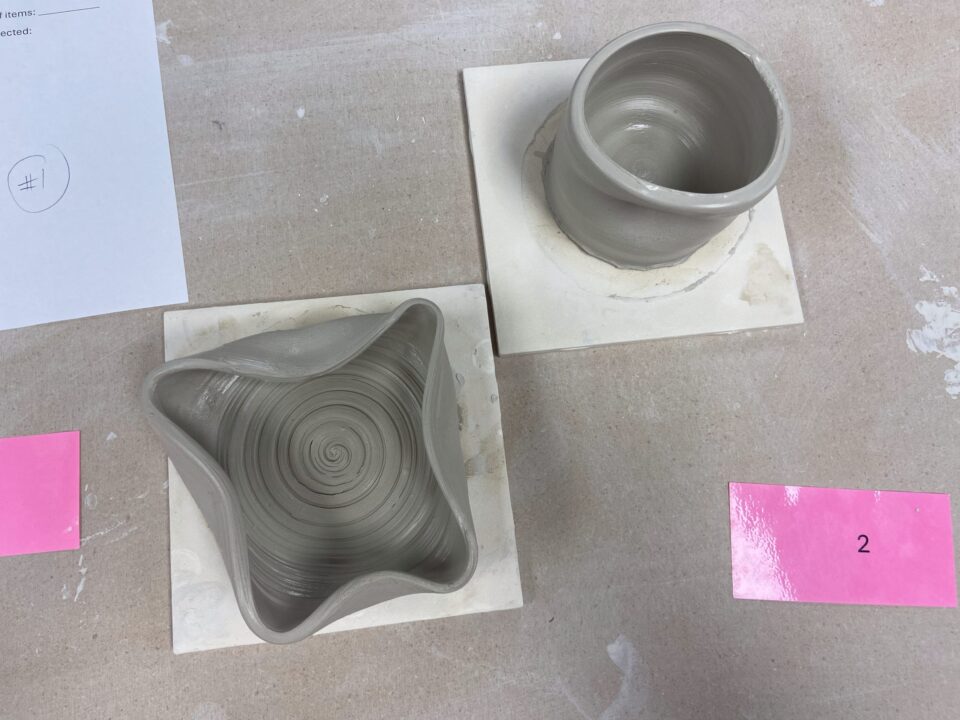 Two Pieces Made in a Beginner's Pottery Throwing Class